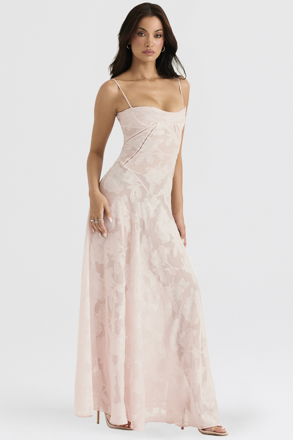Seren Soft Pink Floral Lace Back Maxi Dress