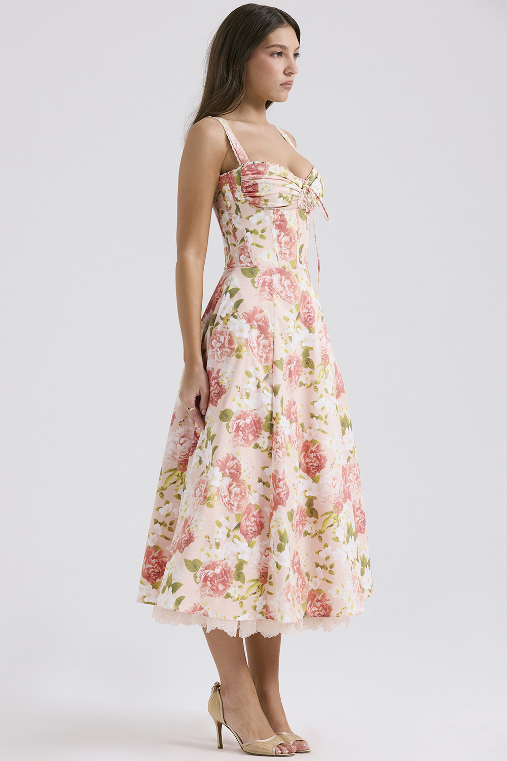 Rosalee Pink Peony Print Cotton Bustier Sundress