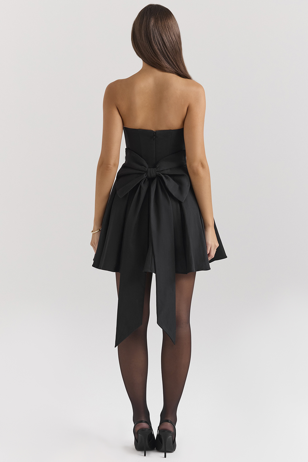 Emmanuela Black Strapless Detachable Bow Mini Dress