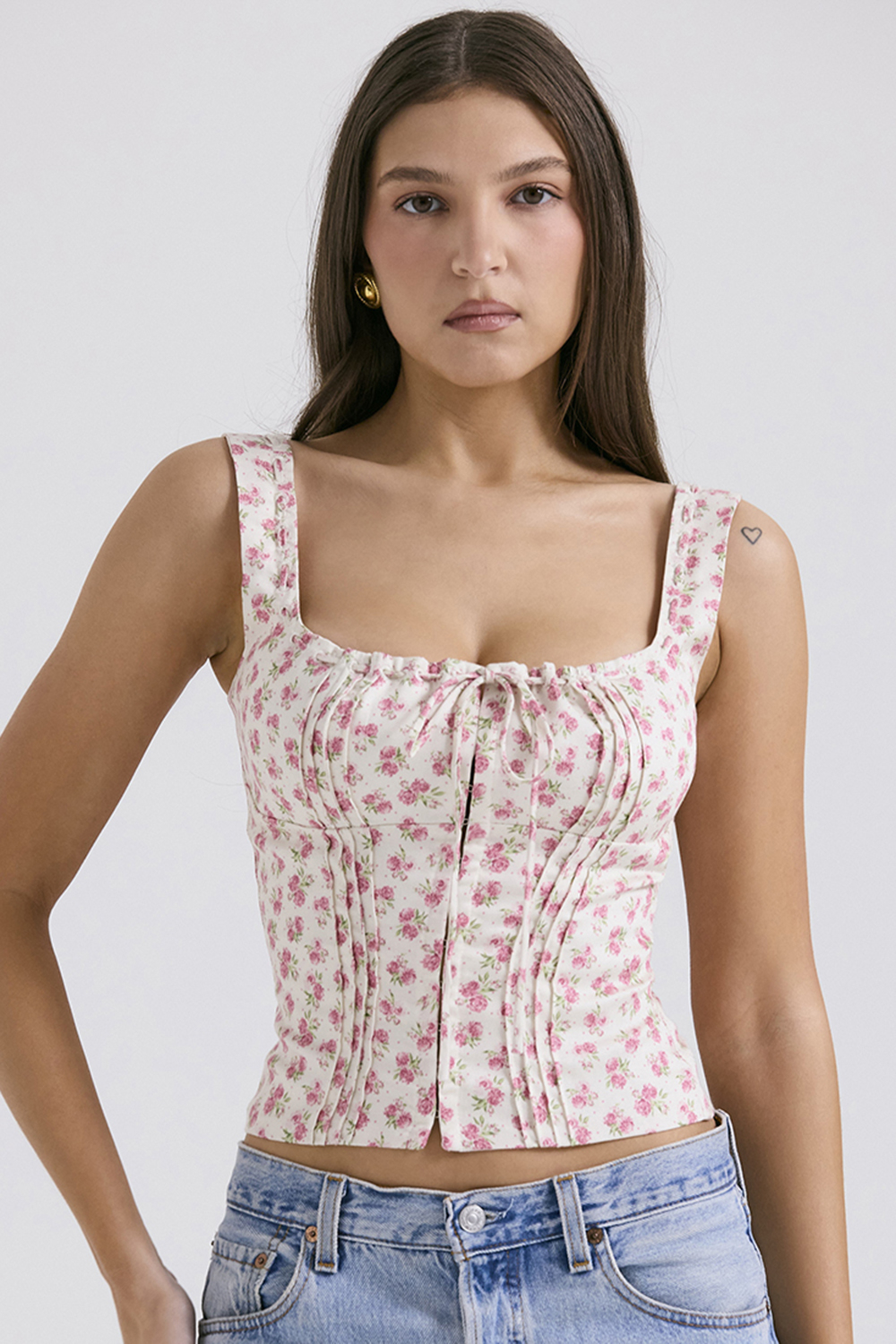 Chicca White Rosebud Print Top