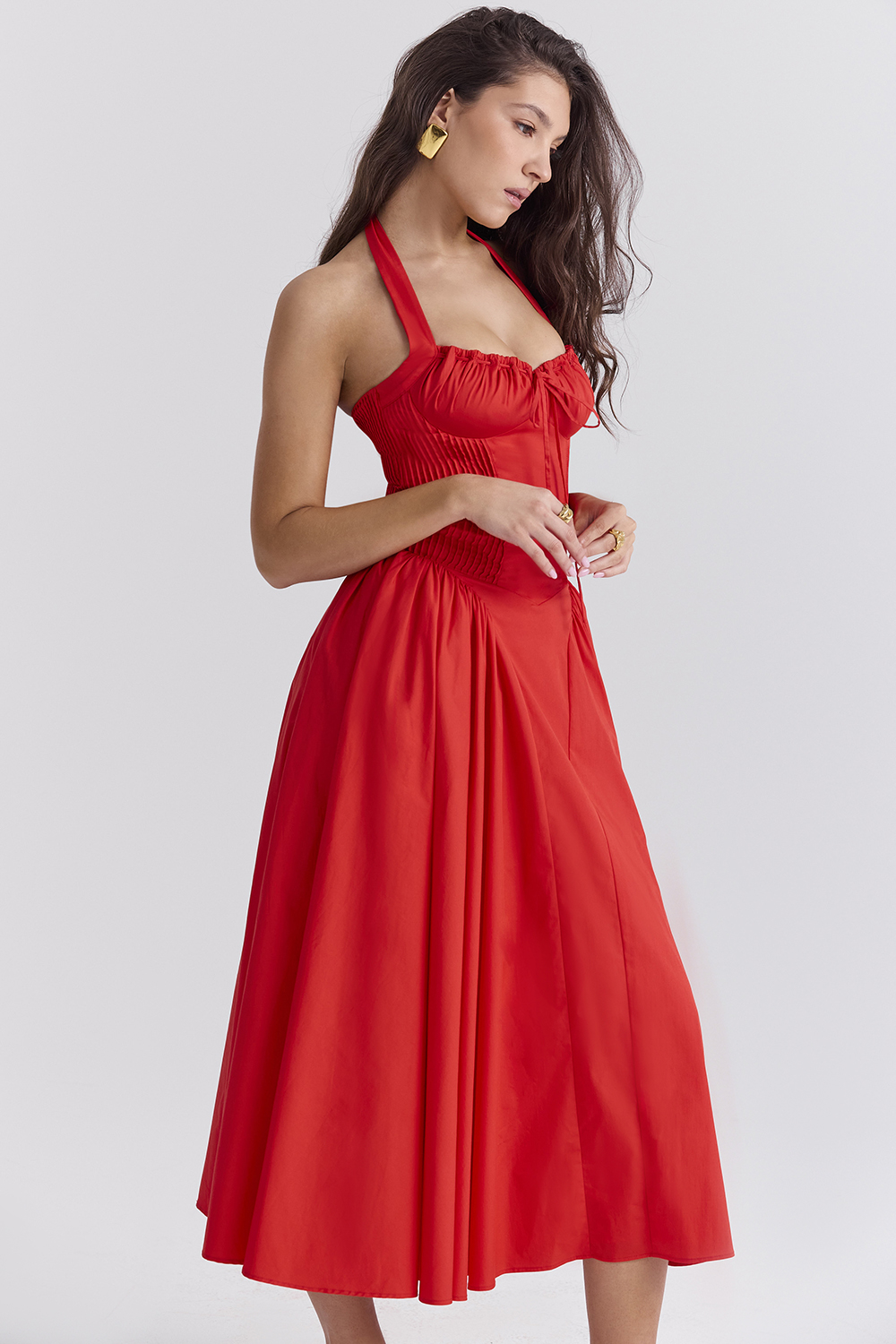 Adabella Italian Tomato Cotton Halter Sundress