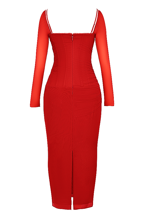 Katarina Scarlet Long Sleeve Maxi Dress