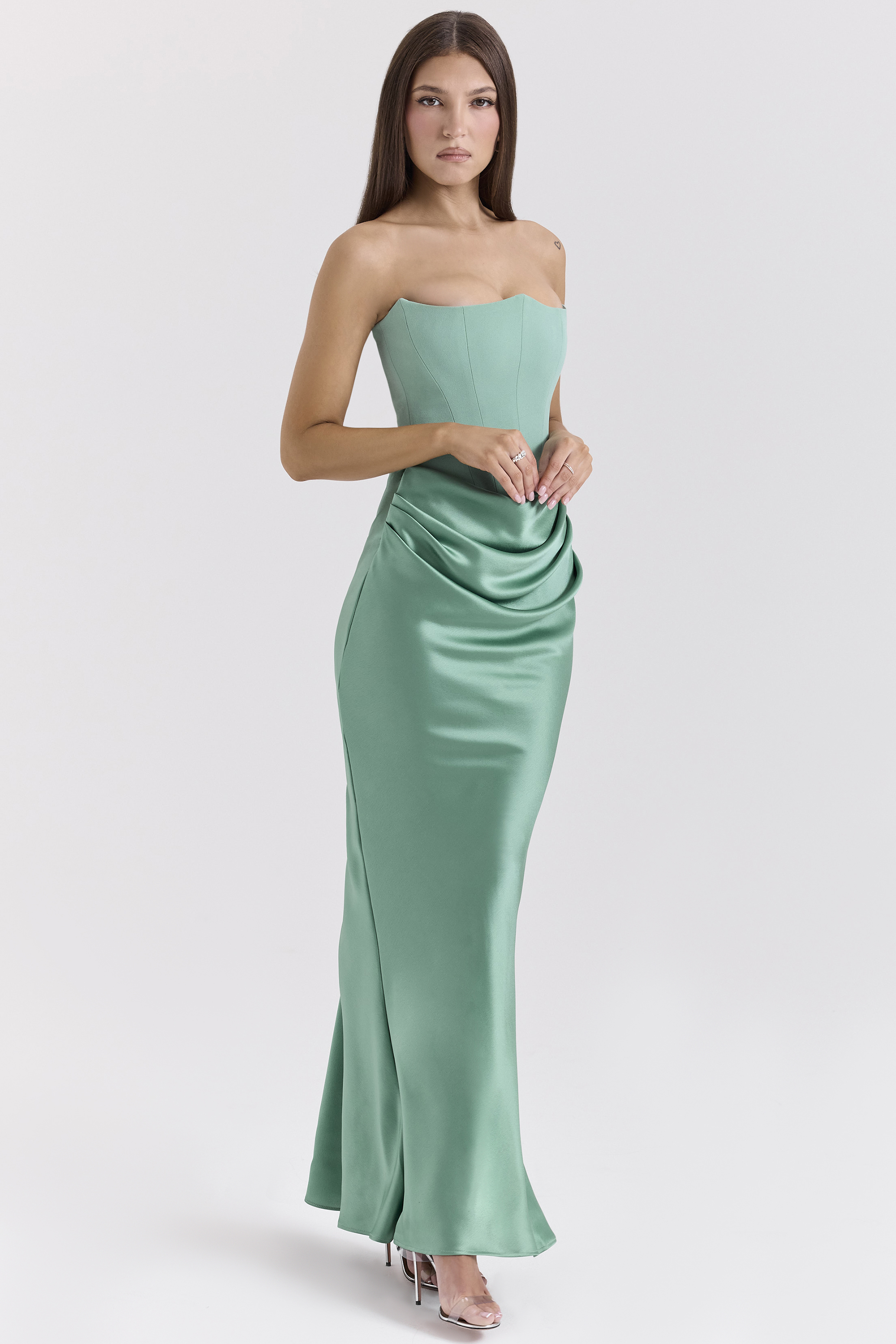 Persephone Jade Strapless Corset Maxi Dress