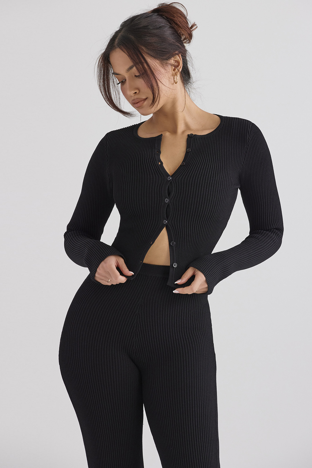 Sylvia Black Ribbed Knit Cardigan - SALE
