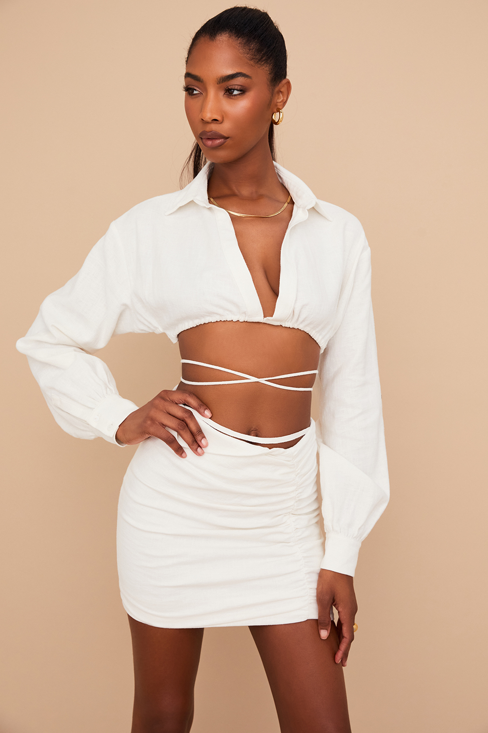 Iris Off White Wrap Around Cropped Shirt