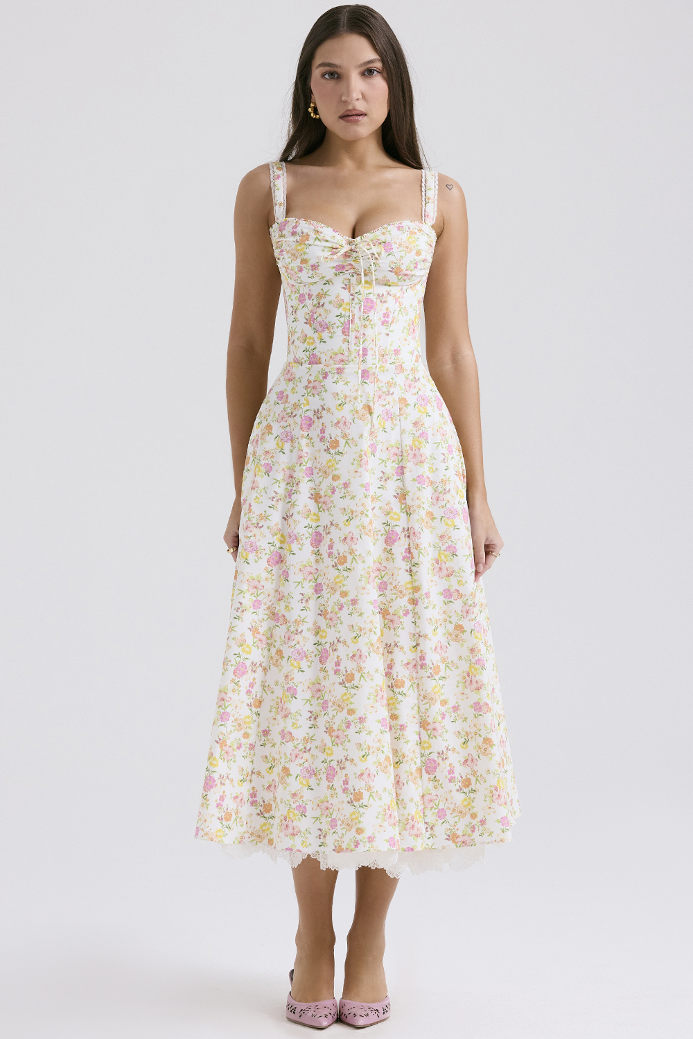 Rosalee Ivory Meadow Print Cotton Bustier Sundress