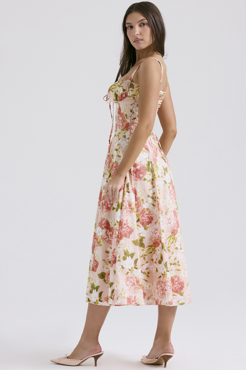 Carmen Pink Peony Print Cotton Bustier Sundress