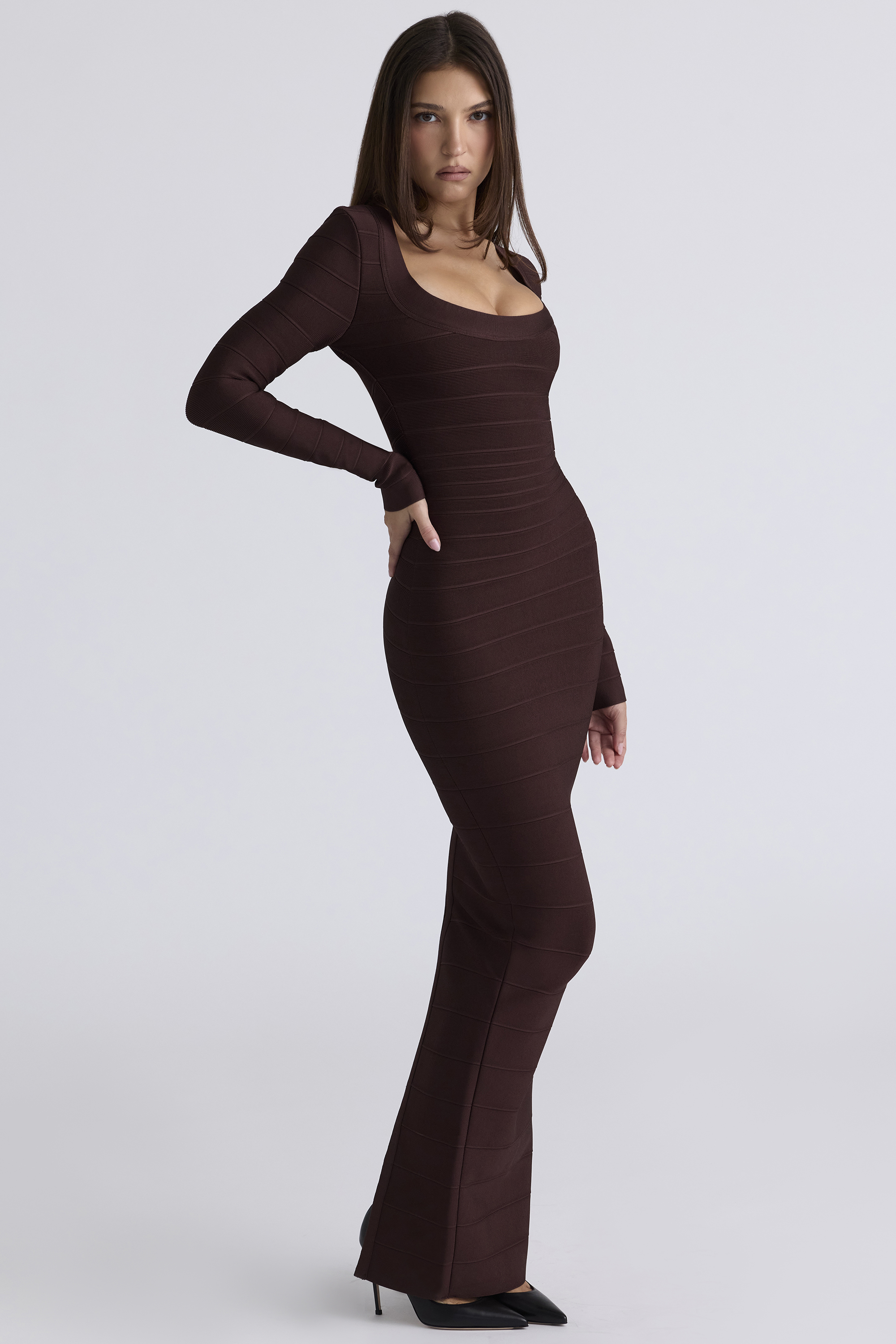 The OG Chocolat Long Sleeve Bandage Maxi Dress