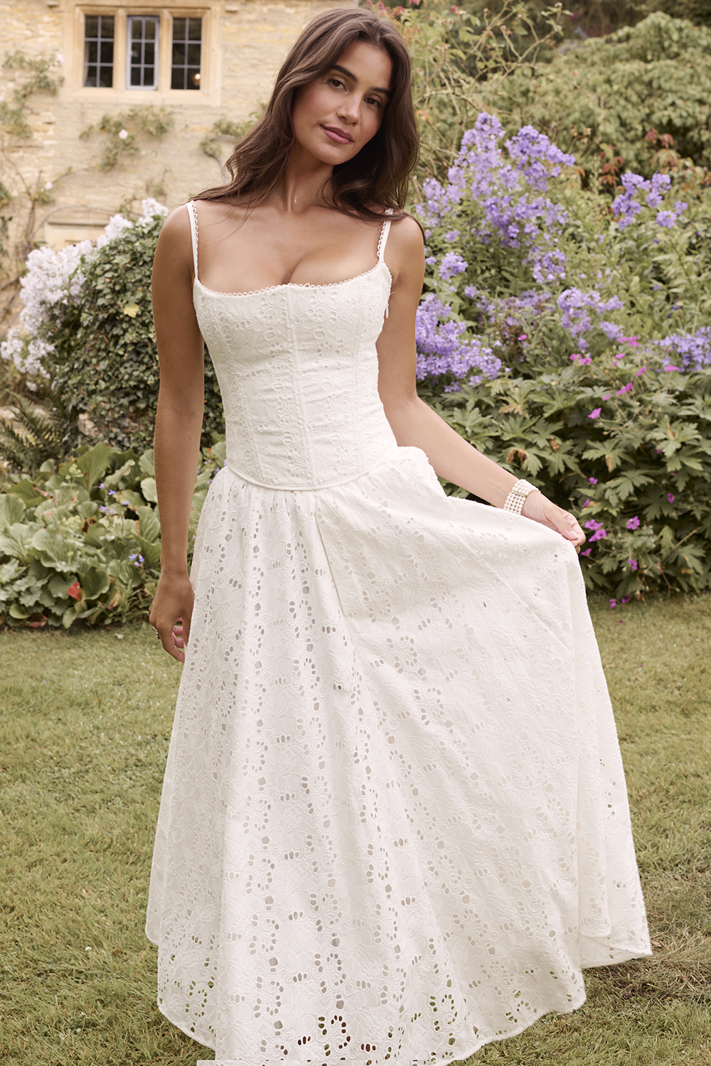 Francine White Broderie Anglais Midi Skirt