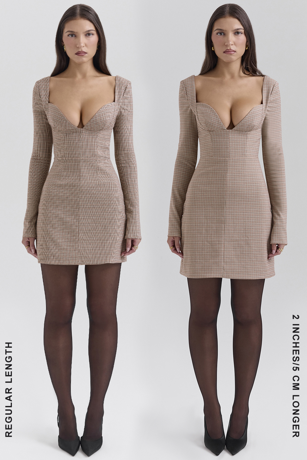 Angelie Brown Puppytooth Check Plunge Mini Dress - SALE