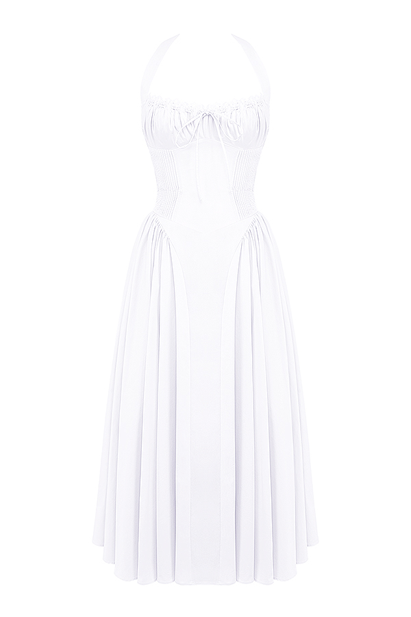 Adabella White Cotton Halter Sundress