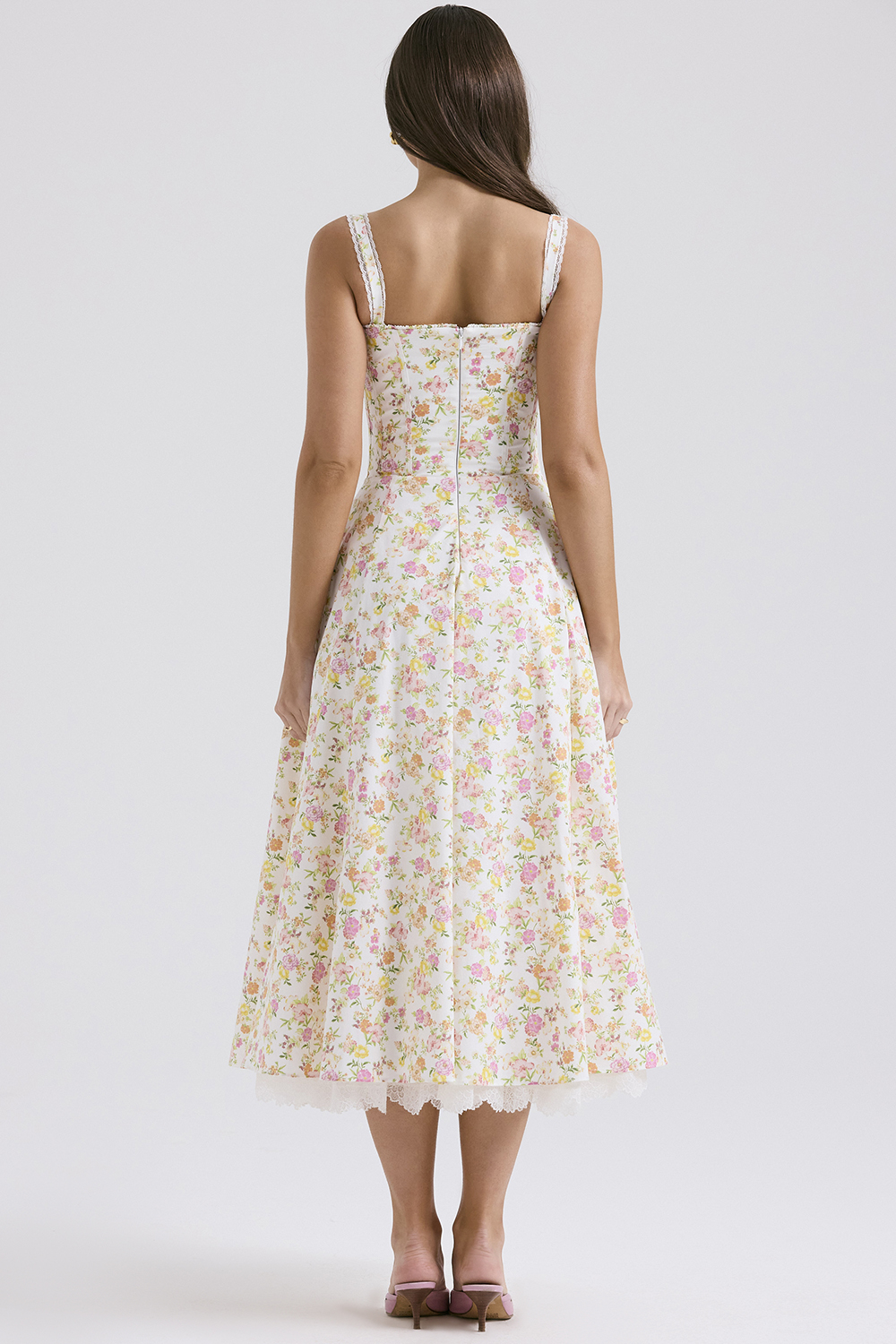 Rosalee Ivory Meadow Print Cotton Bustier Sundress
