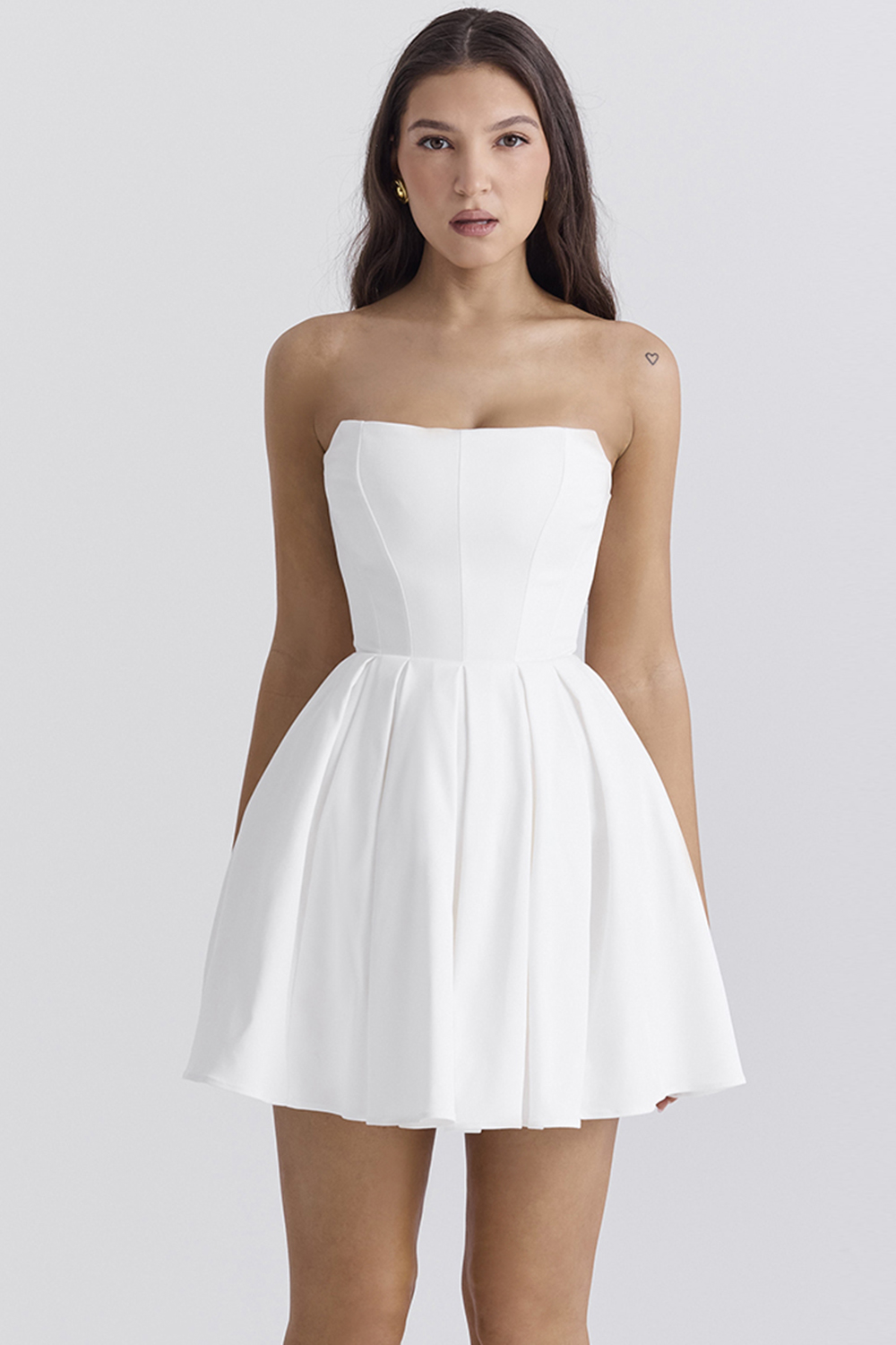 Emmanuela White Strapless Pleated Mini Dress