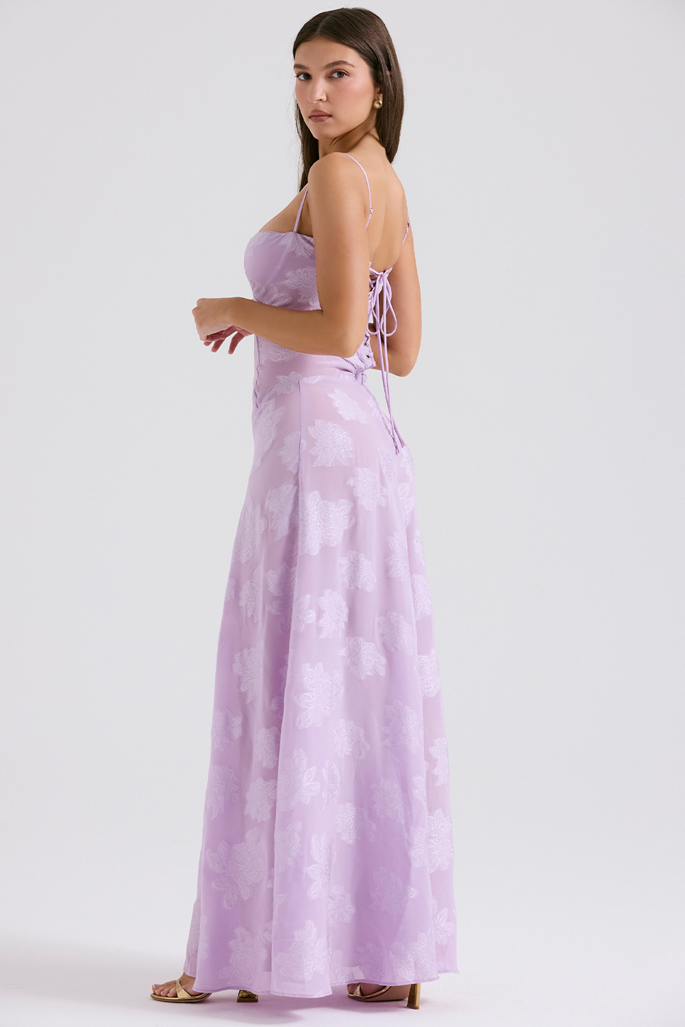 Seren Orchid Floral Lace Back Maxi Dress