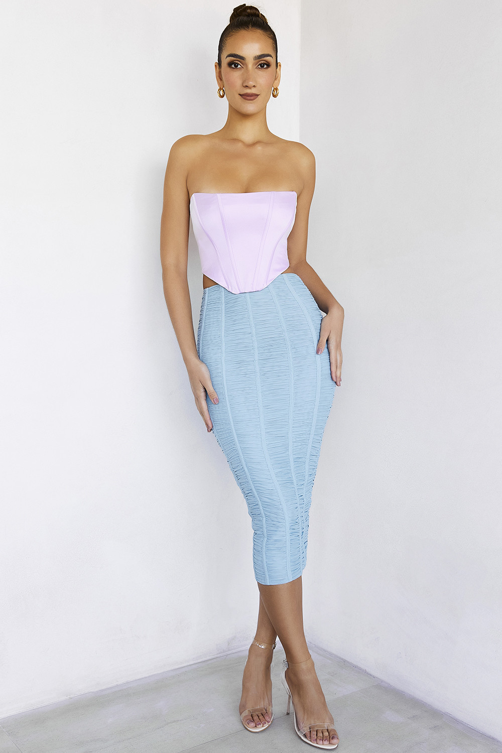 ArtisanMistress Rocks  Blue Ruched Midi Skirt - SALE