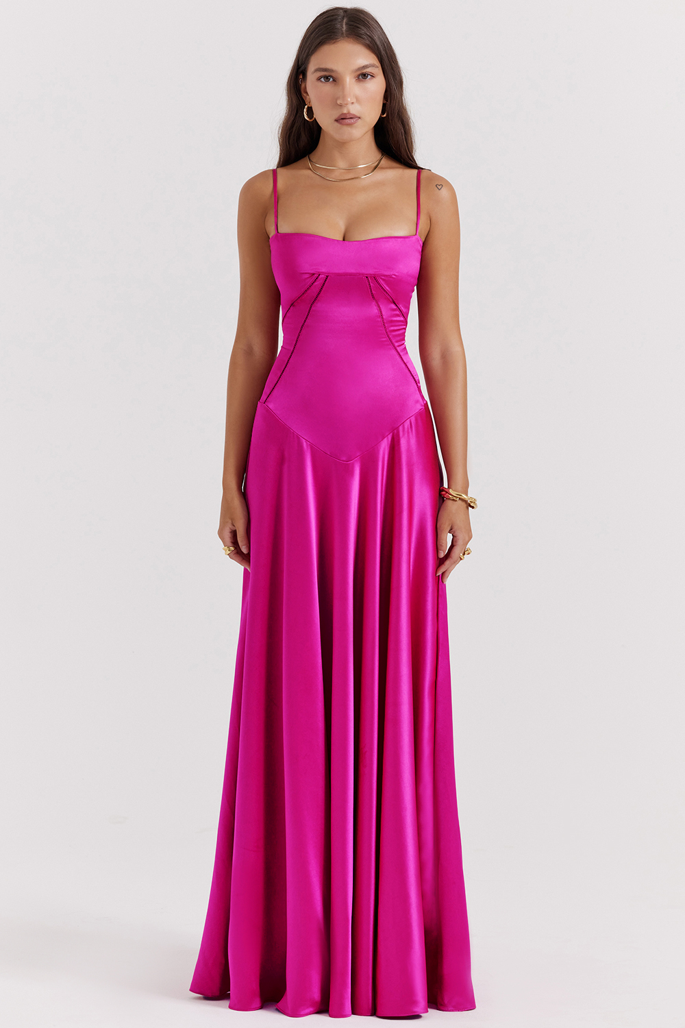 Anabella Fuchsia Lace Up Maxi Dress