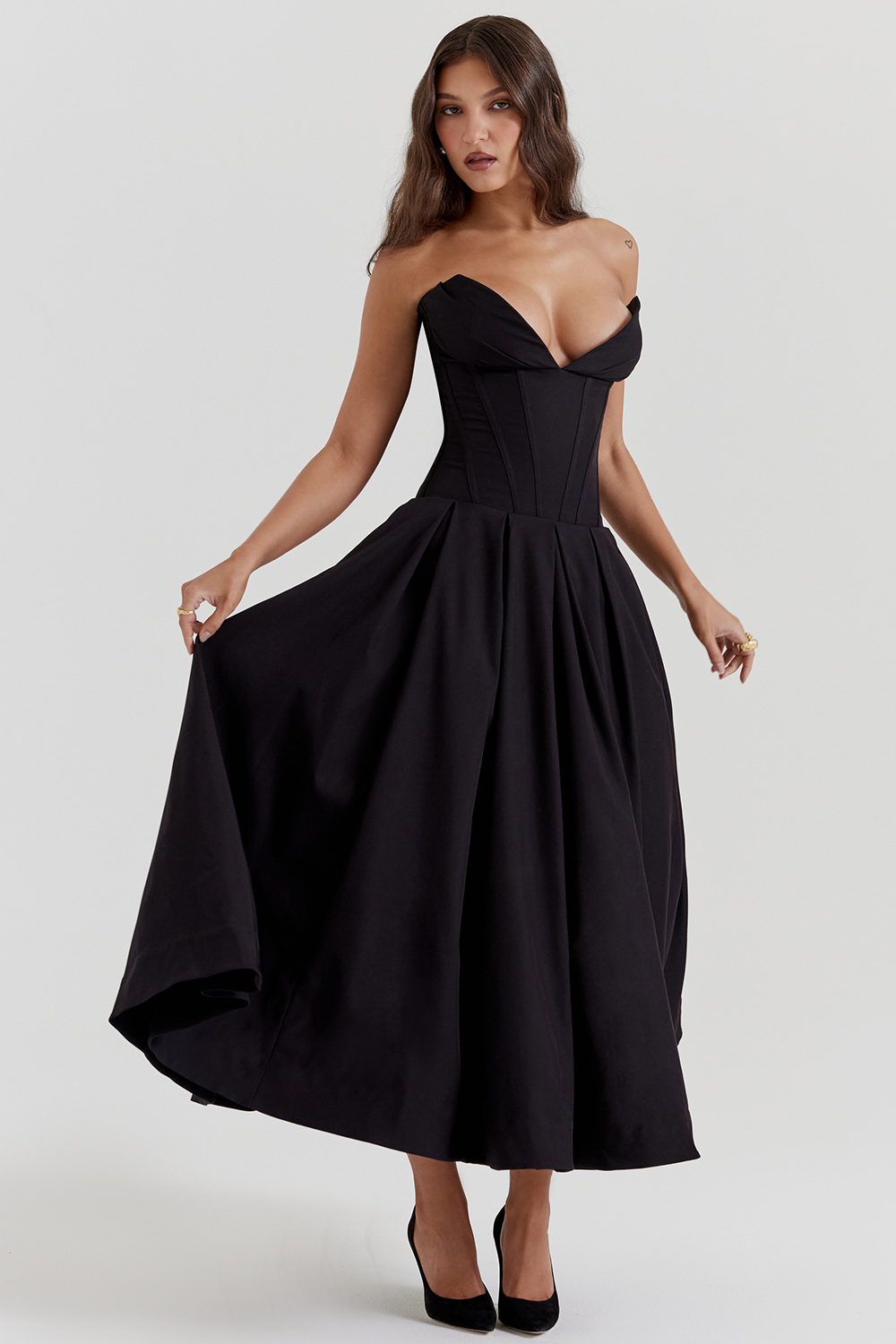 Lady Black Strapless Midi Dress