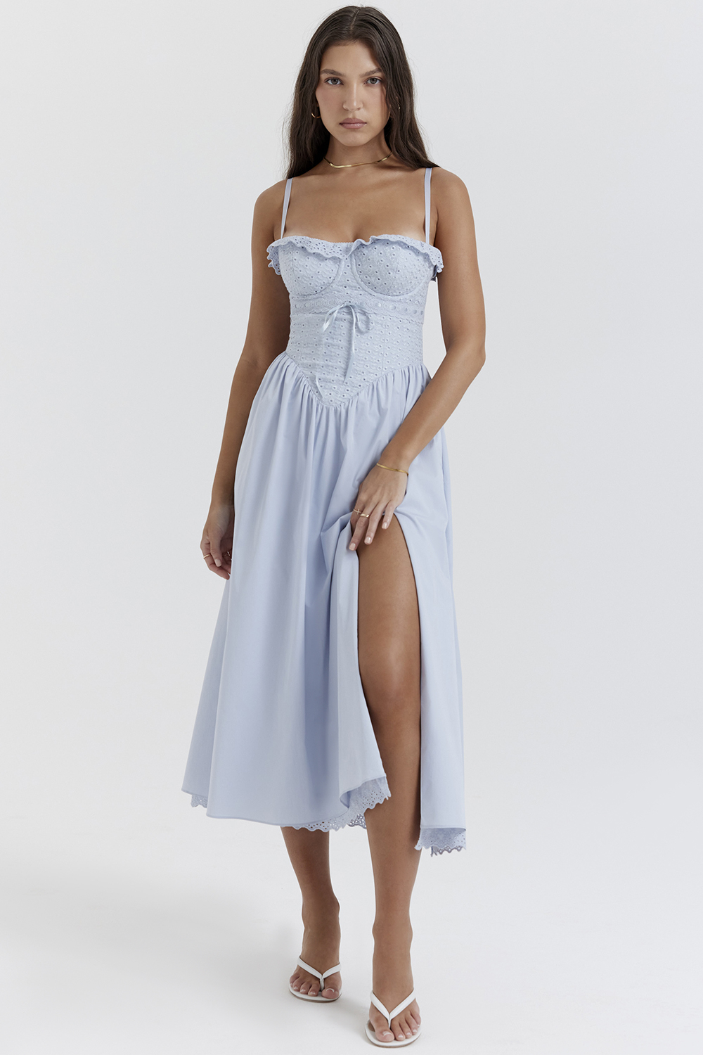 Jaime Soft Blue Cotton Broderie Anglais Midi SunDress