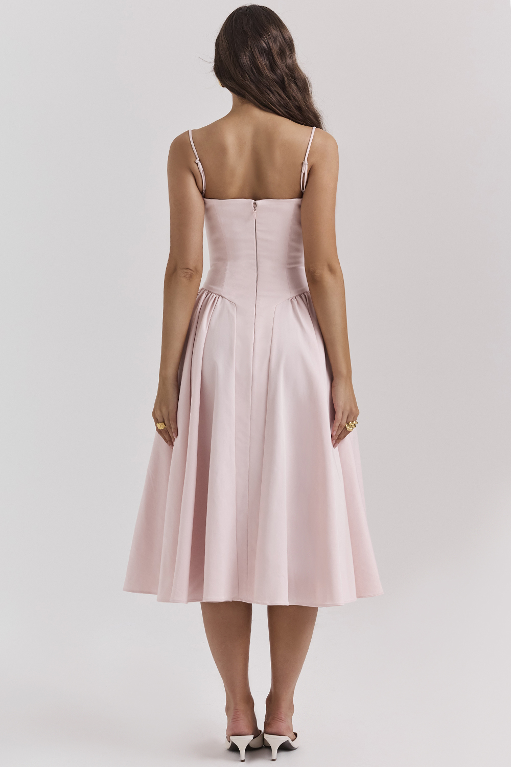 Samaria Ballerina Pink Twill Corset Midi Dress