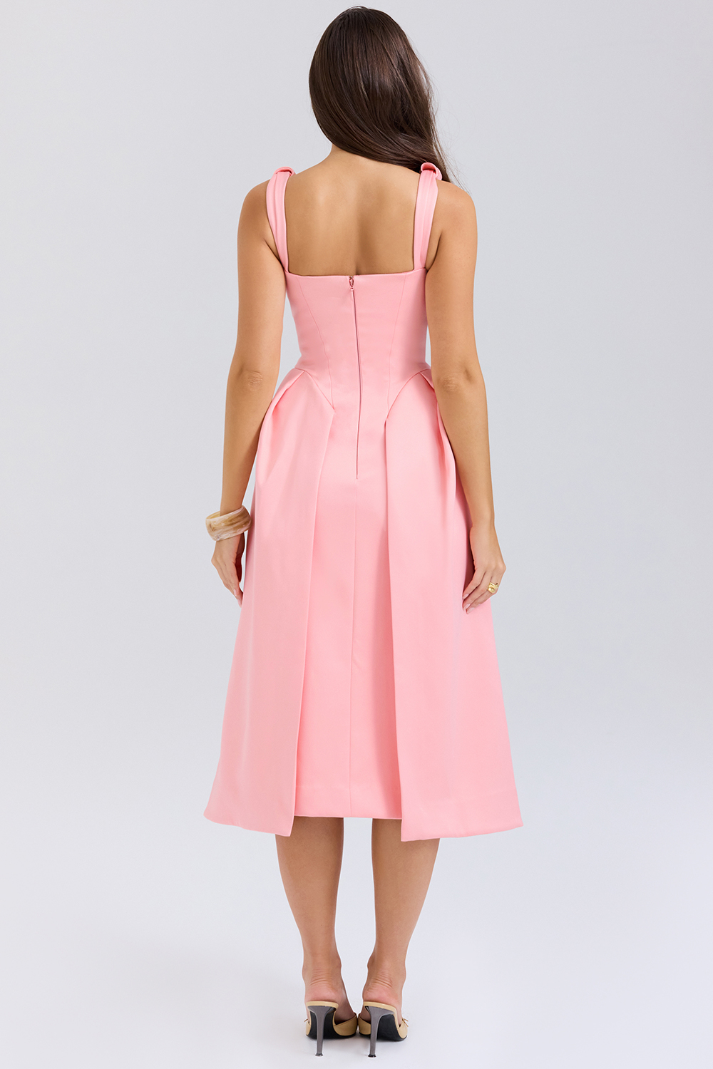Paloma Peach Satin Pleated Midi Dress - SALE