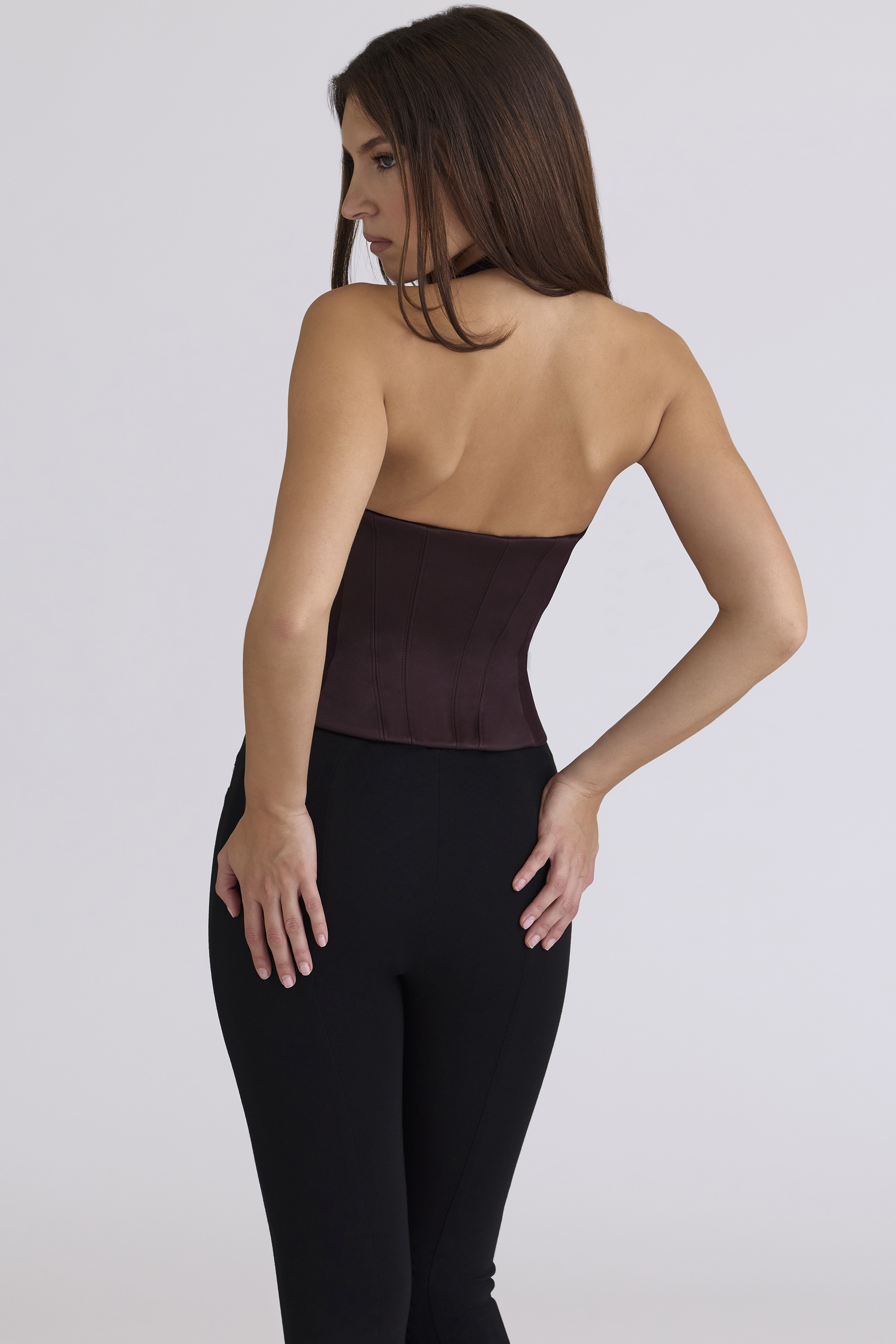 Lia Chocolat Satin Waist Cinch Corset Top
