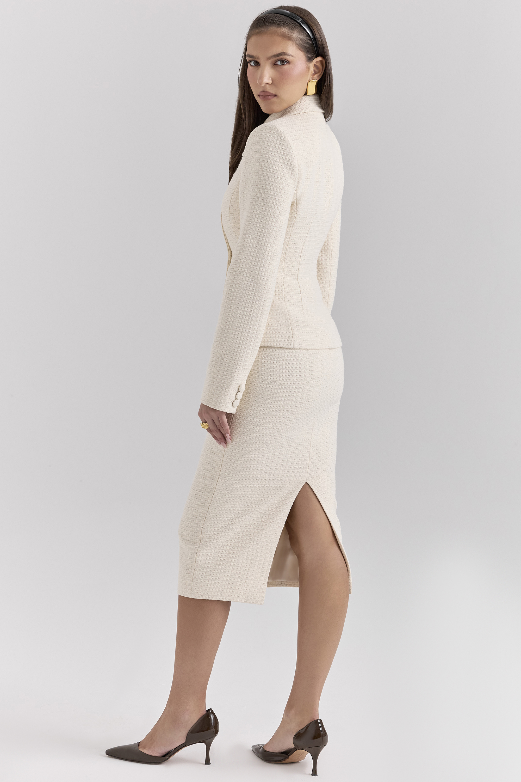 Lena Cream Boucle Pencil Midi Skirt