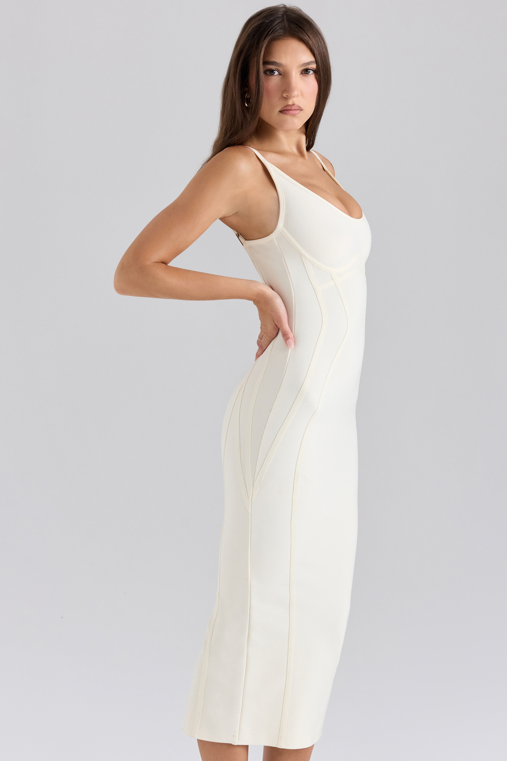 The Hourglass Ivory Midi Bandage Dress