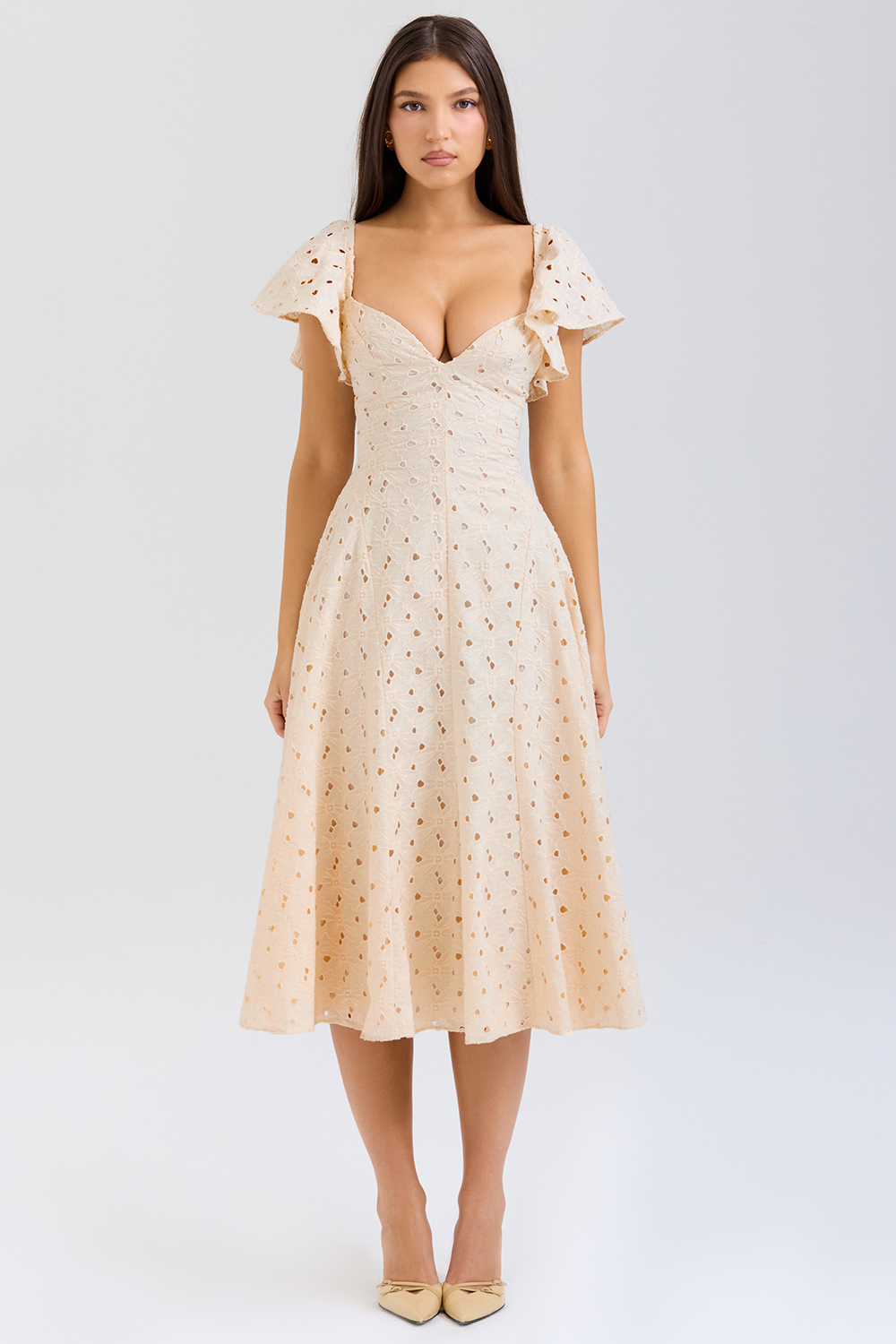 Amaya Cream Tea Broderie Anglais Midi Dress