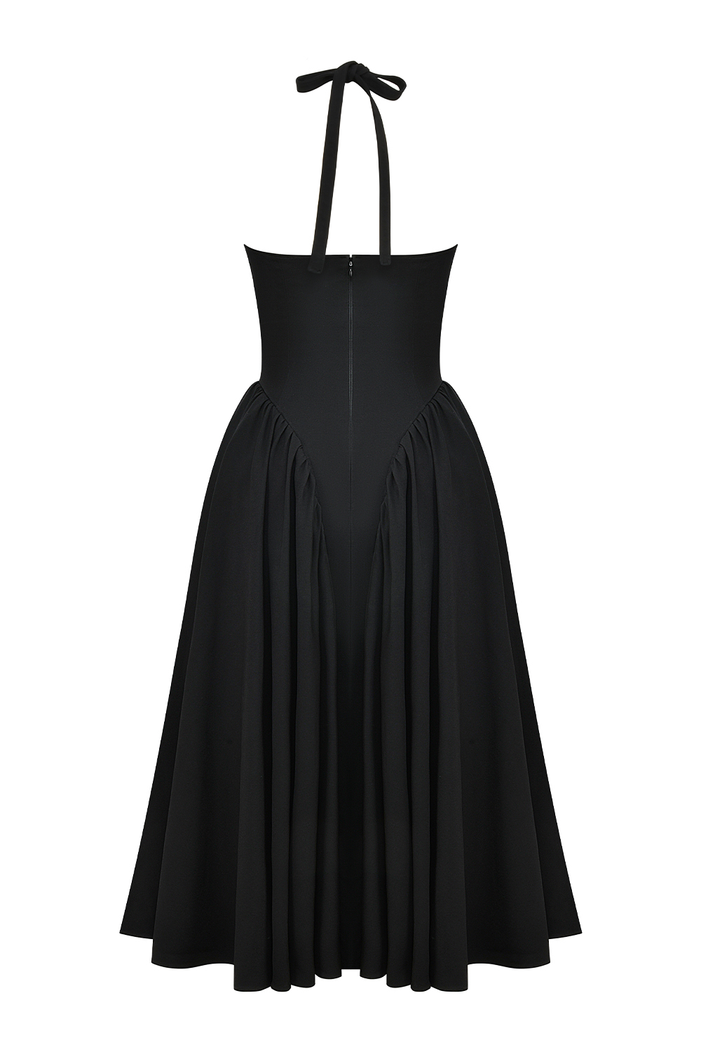 Marilyn Black Twill Halter Midi Dress