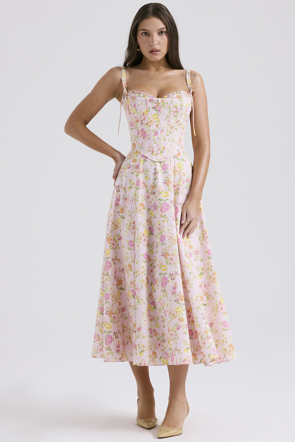 Clarabelle Pink Meadow Print Cotton Midi Sundress