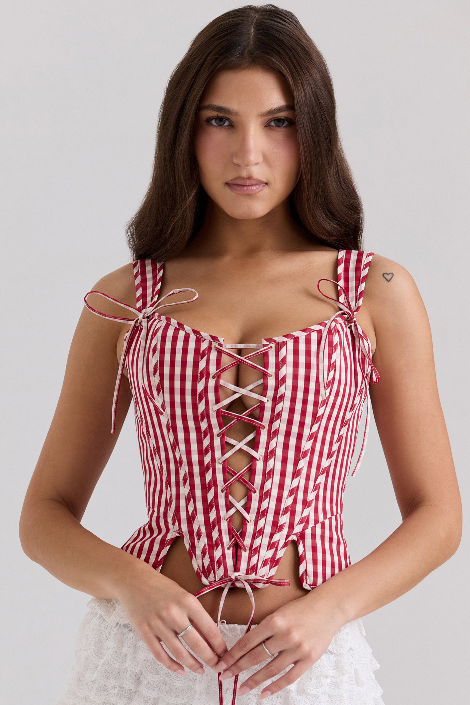 Callie Red Gingham Cotton Corset Top