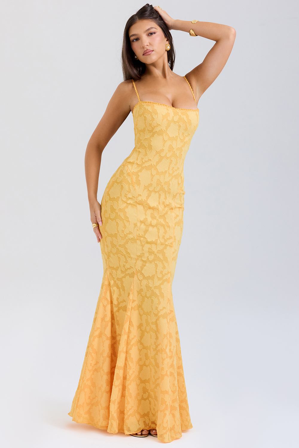 Joan Apricot Lace Up Back Maxi Dress