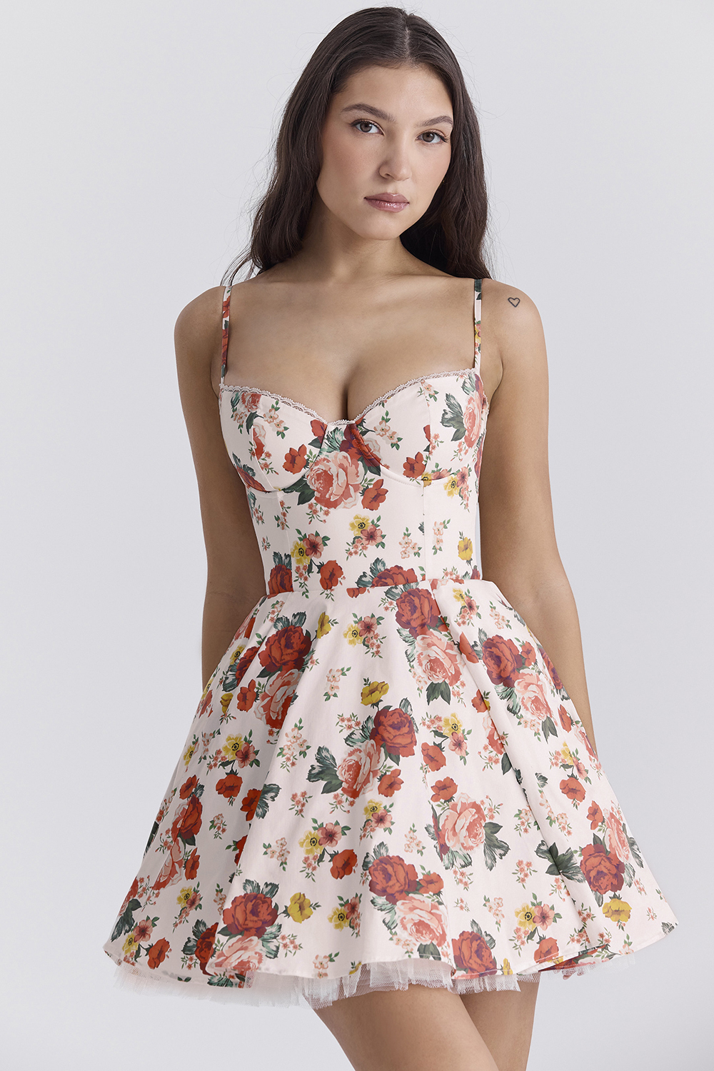 Minimoiselle Italian Rose Print Tulle Mini Dress