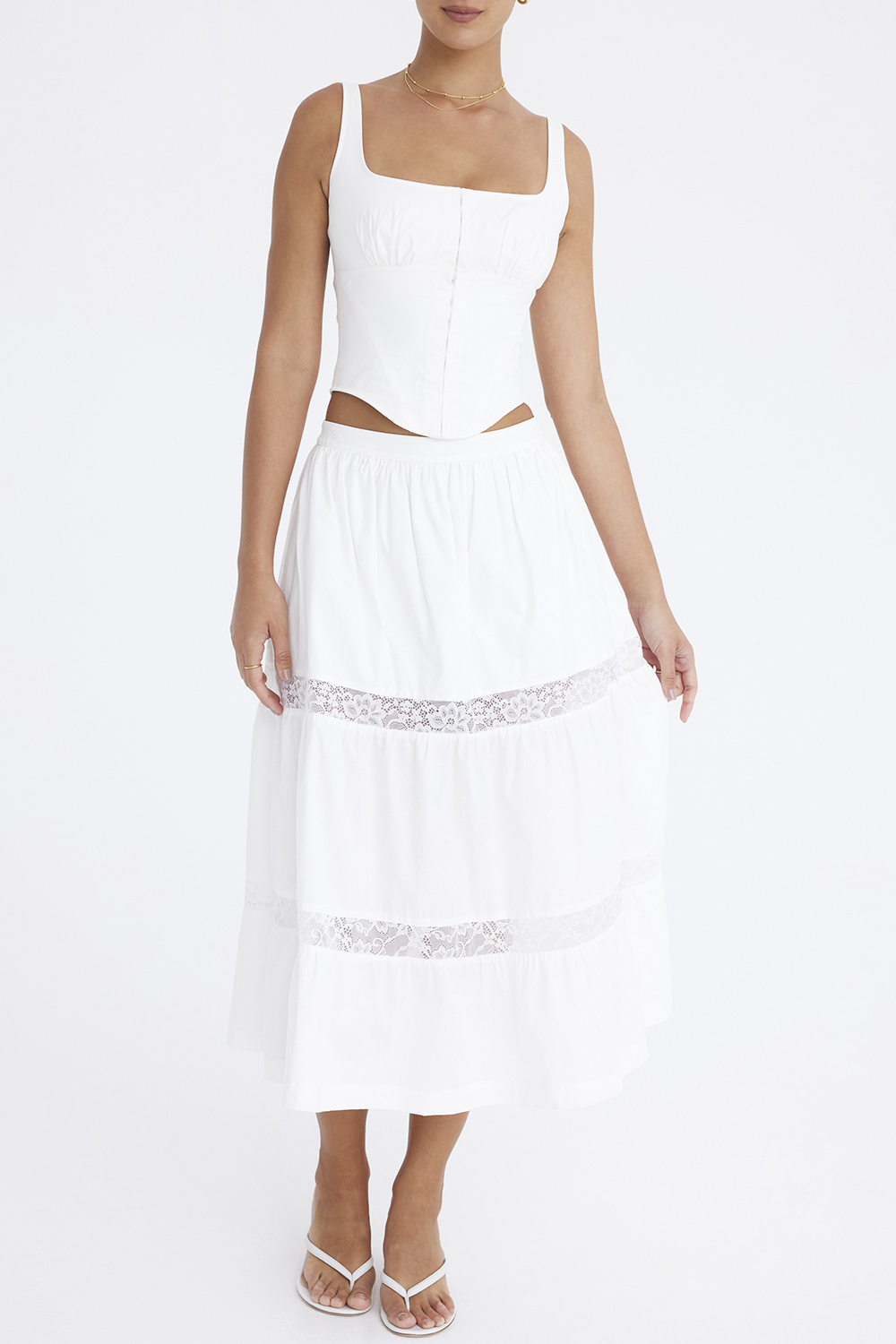 Mistress Rocks White Panelled Midi Skirt - SALE