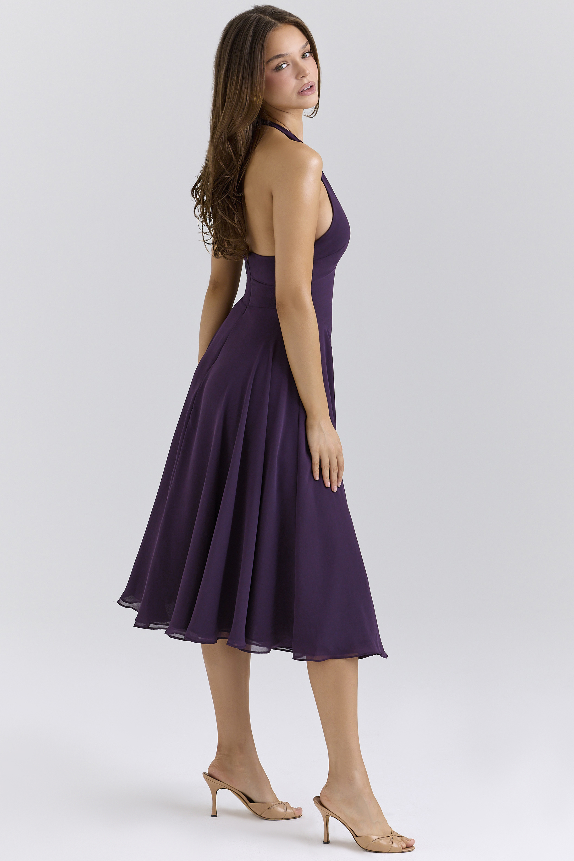 Solada Grape Georgette Halter Sundress
