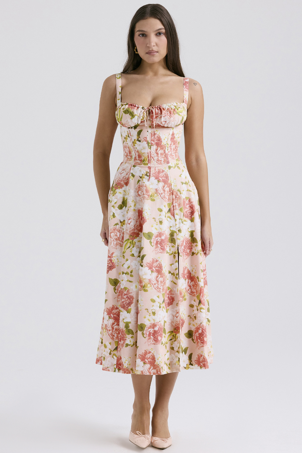 Carmen Pink Peony Print Cotton Bustier Sundress