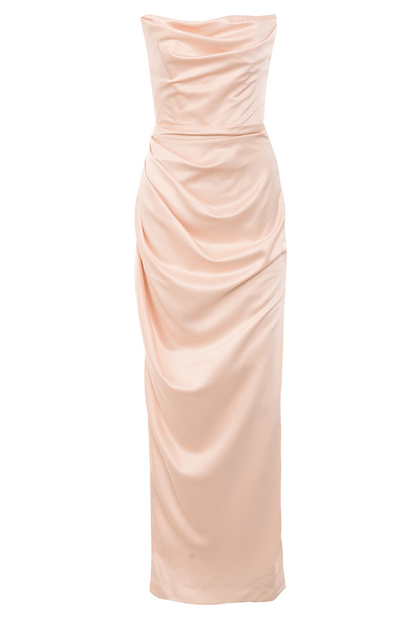 Adrienne Champagne Satin Strapless Gown