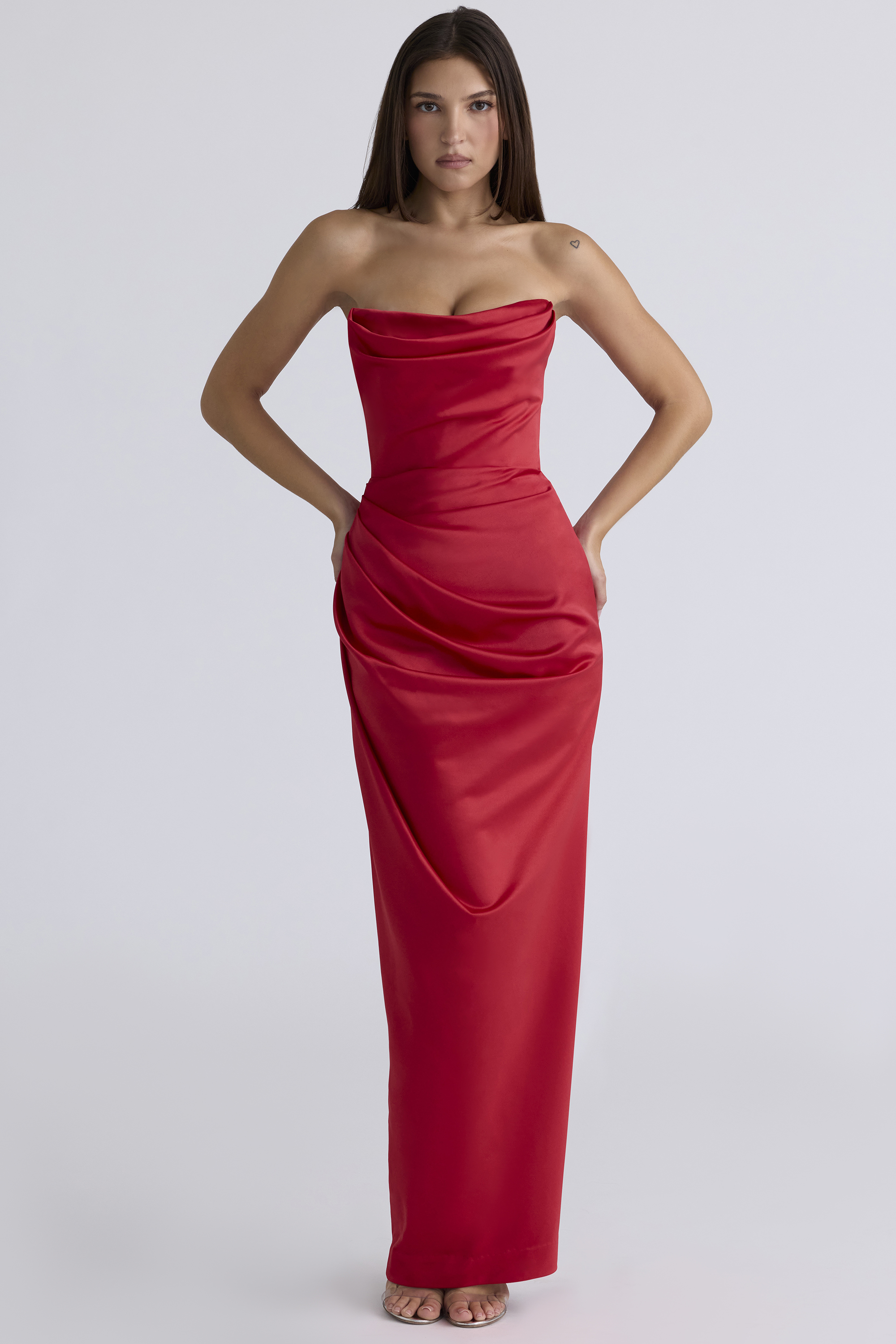 Adrienne Scarlet Satin Strapless Gown