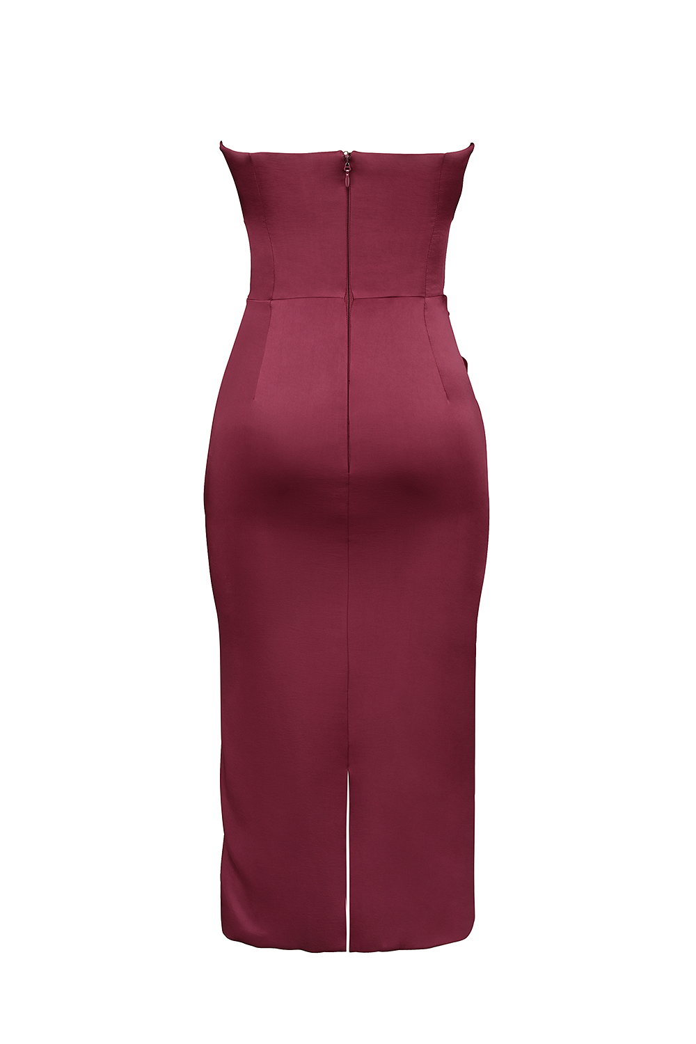 Santana Berry Satin Strapless Midi Dress