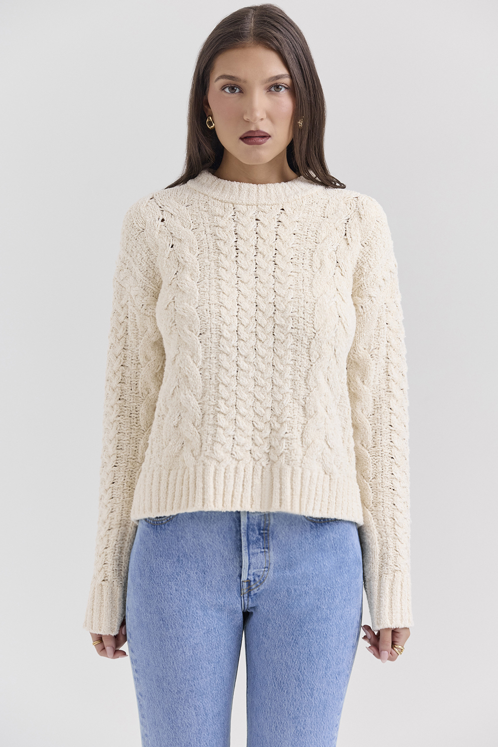 Jasper Cream Chunky Cable Knit Sweater - SALE