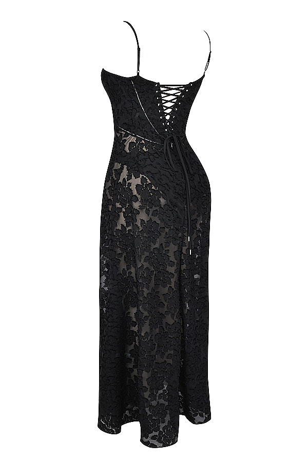 Seren Black Floral Lace Back Maxi Dress