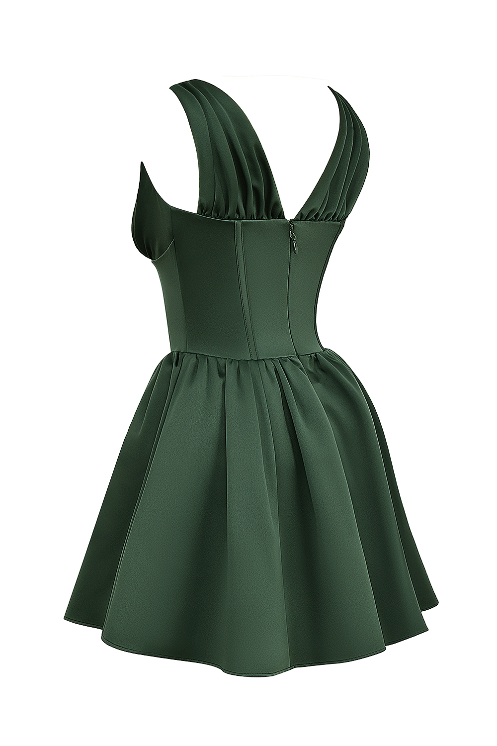 Emmeliette Forest Green Satin Mini Dress
