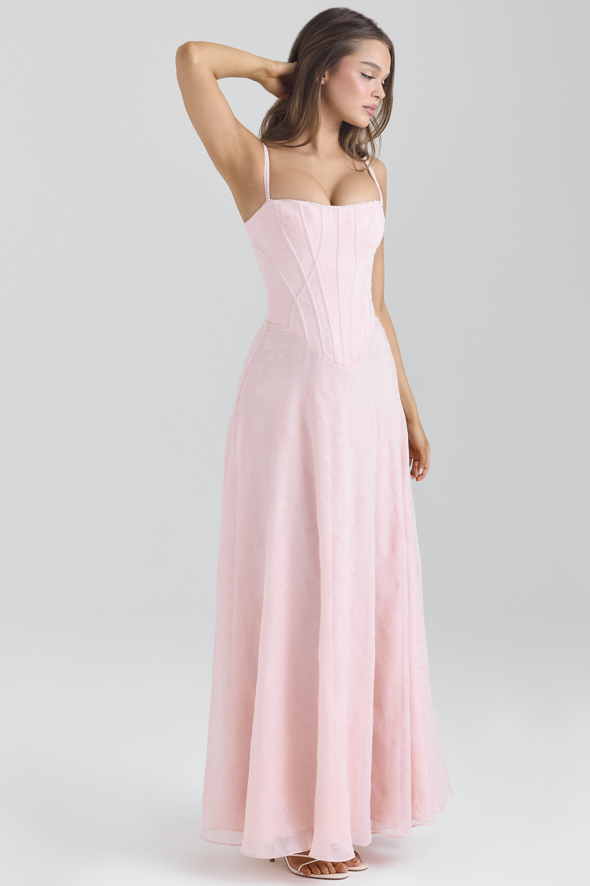 Esme Blush Pink Lurex Chiffon Maxi Dress