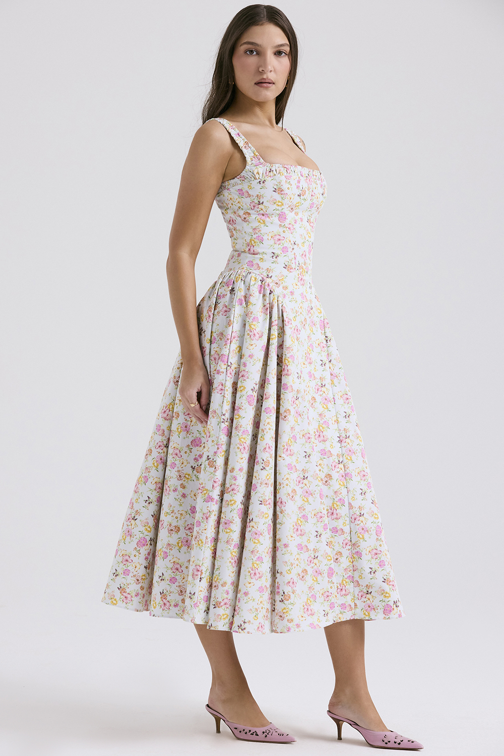 Dorothy Pale Blue Meadow Print Cotton Midi Sundress