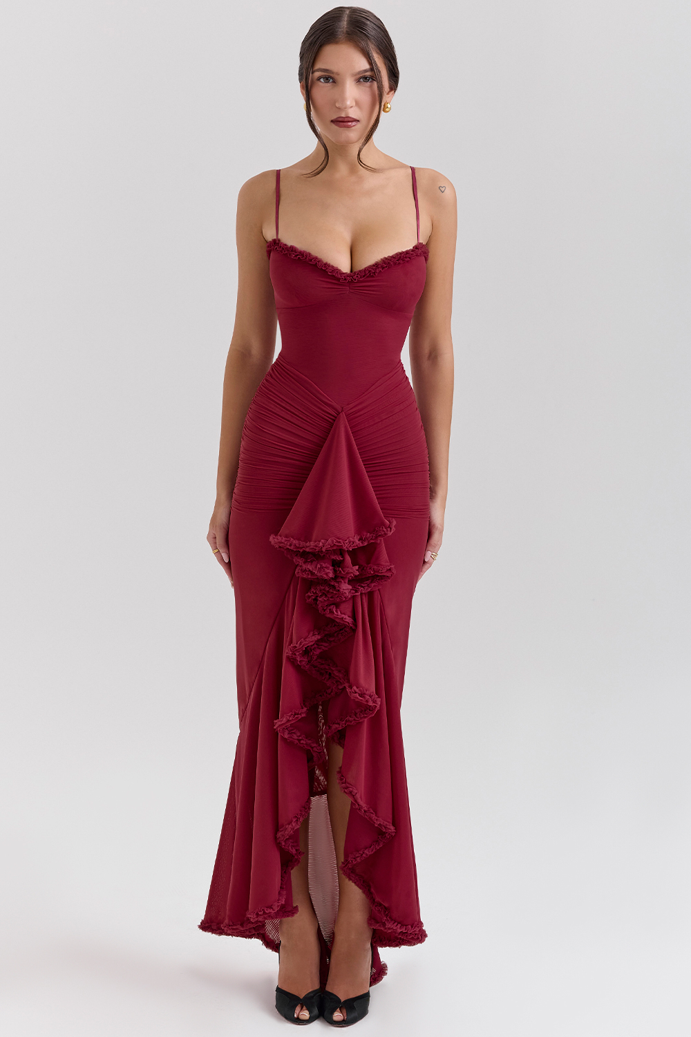 Gabbi Wine Ruffled Front Gown