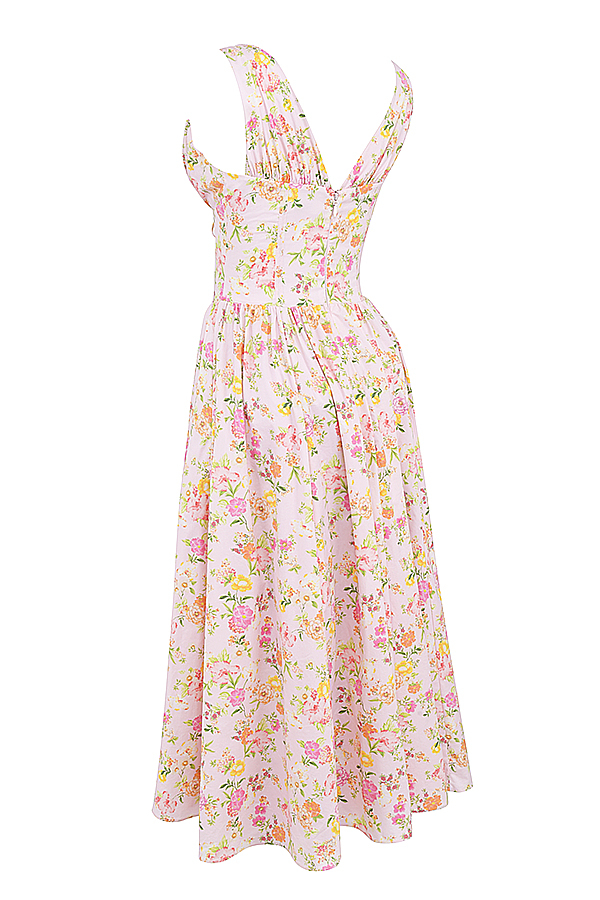 Emmelina Pink Meadow Print Cotton Corset Sundress