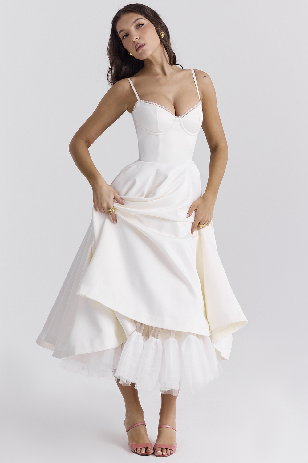 Mademoiselle White Tulle Midi Dress