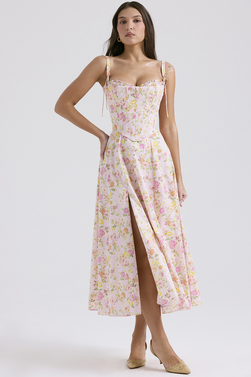Clarabelle Pink Meadow Print Cotton Midi Sundress
