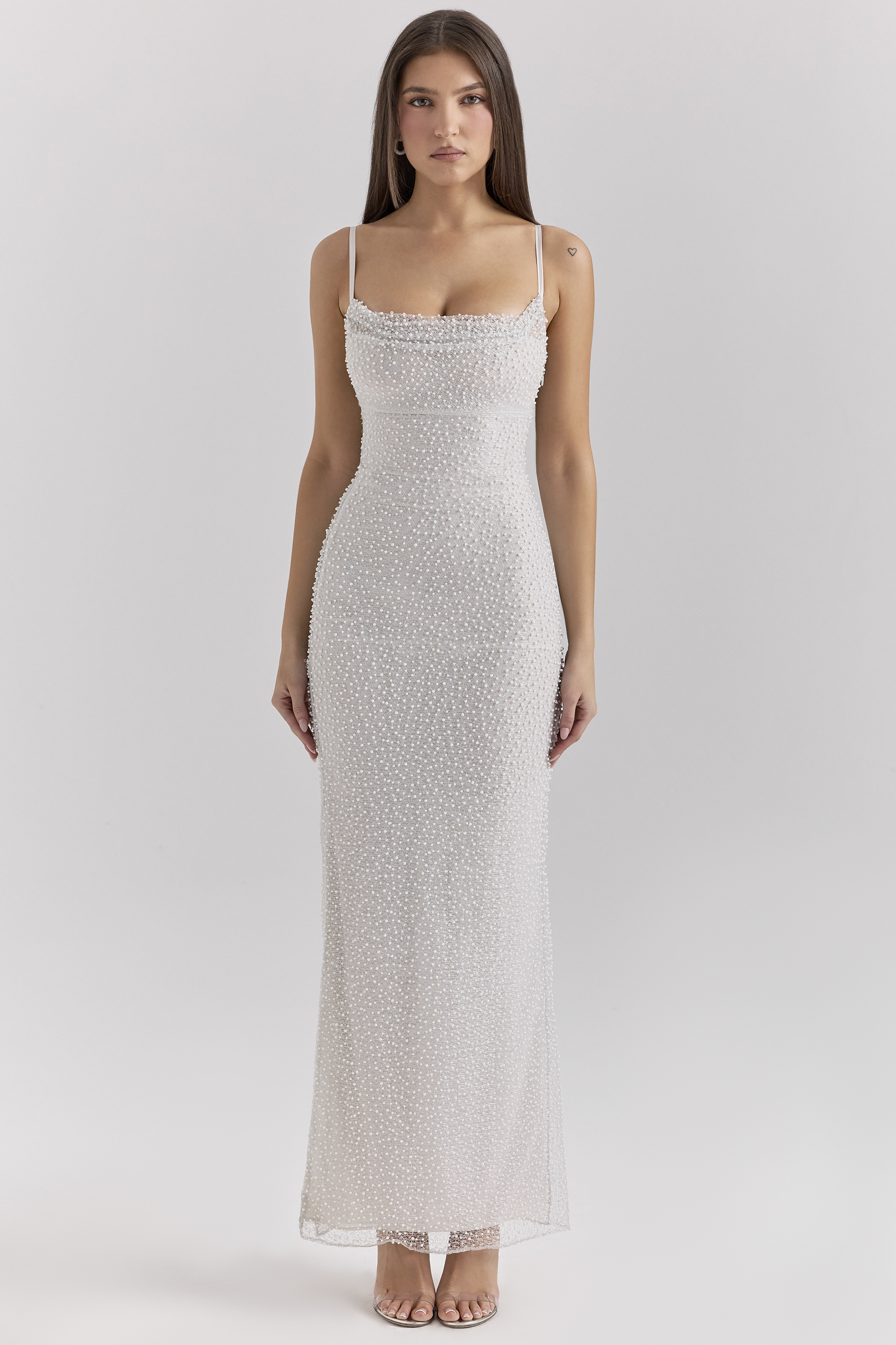 Calla Silver Pearl Embellished Maxi Dress