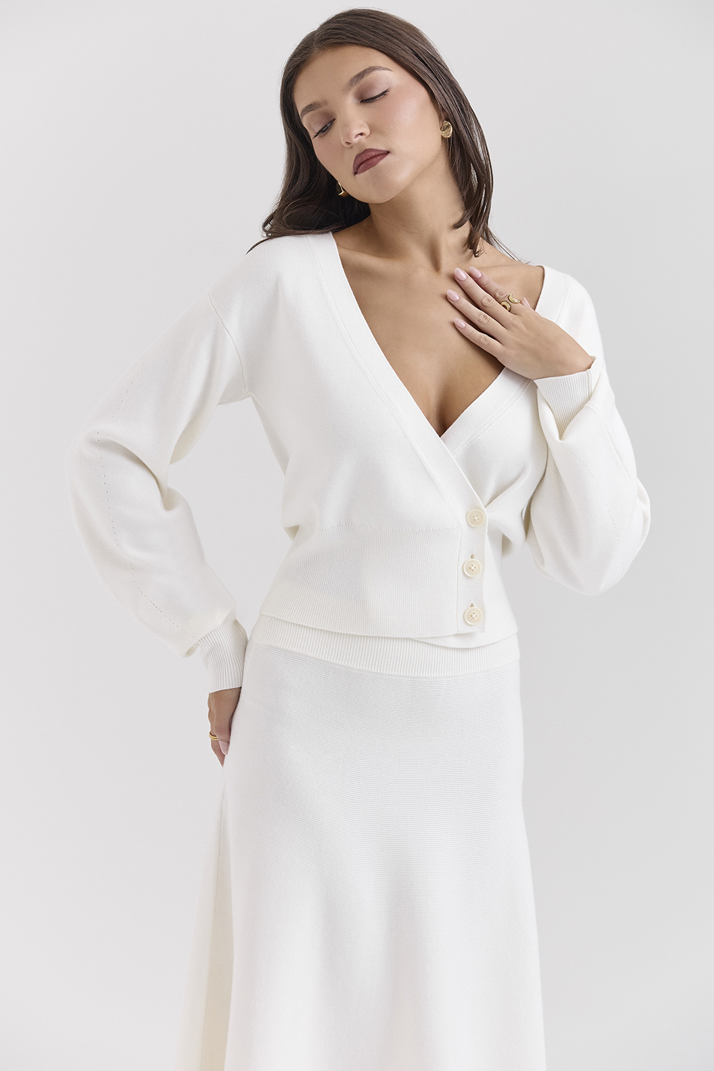 Rowan Ivory Wool Balloon Sleeve Wrap cardigan